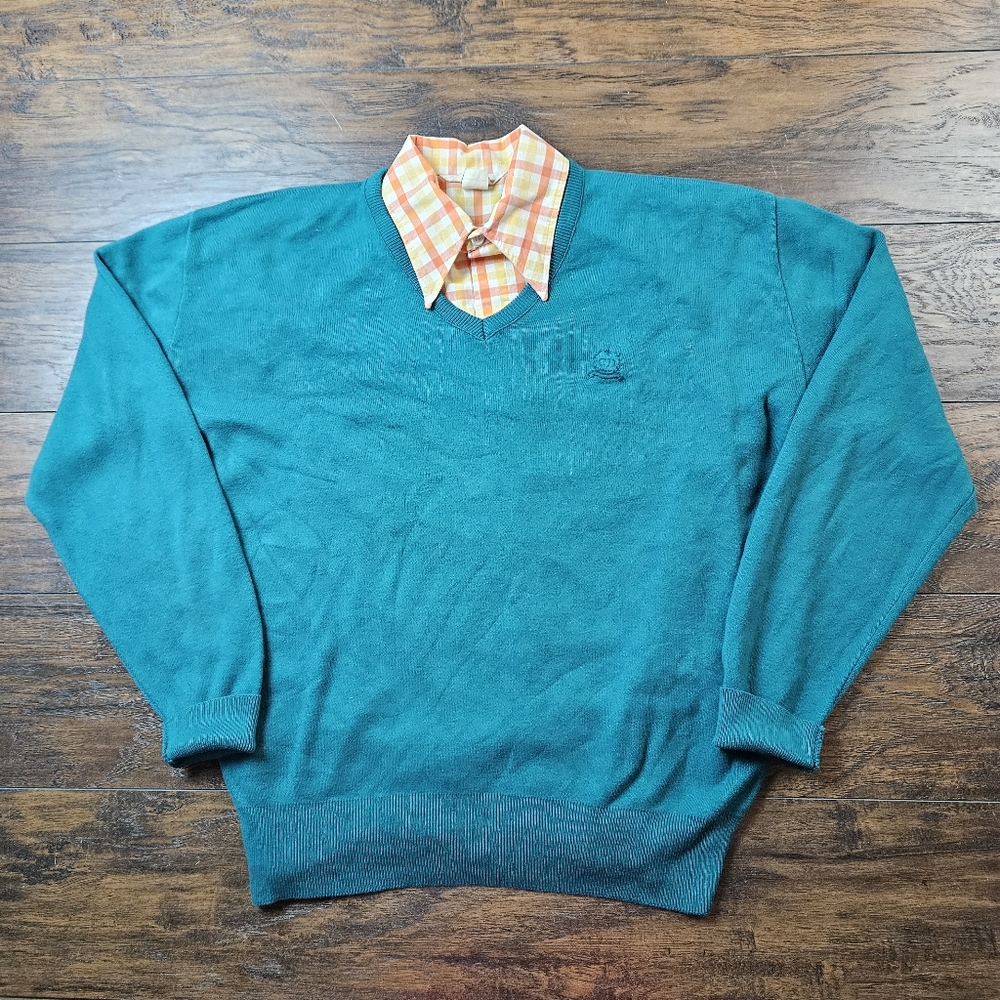 Vintage 90s Christian Dior Monsieur Teal V-Neck Sweater​​